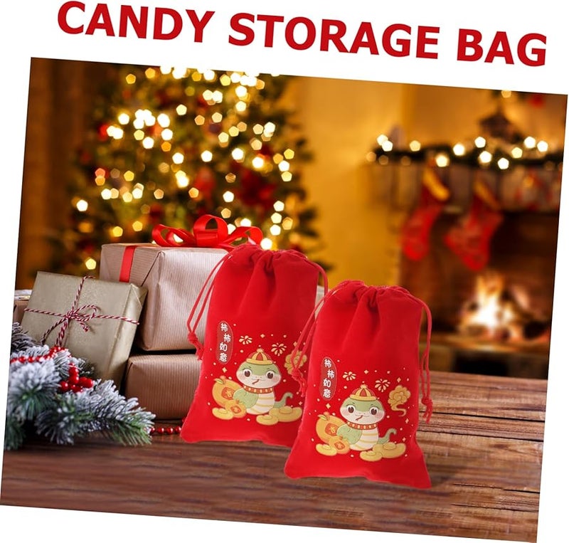 Year Of The Snake 6pcs Red Candy Bags Drawstring Goodie Pouches For Lunar New Year - Image 3